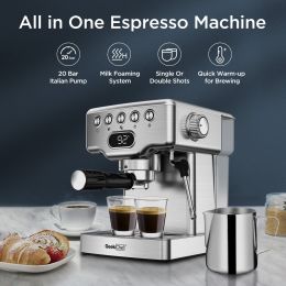 Geek Chef 20 bar espresso machine,  with milk frother, 1.8 liter water tank, stainless steel