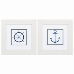 13" X 13" White Frame Sailing Set of 2