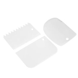 3Pcs Plastic Dough Knife Icing Fondant Scraper Jagged Edge Plain Smooth Cake Paddle Cake Spatulas (Color: White)