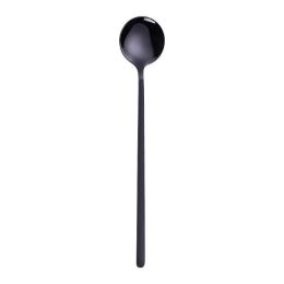 Stainless Steel Round Spoon Frosted Handle Spoon Coffee Spoon Household (Color: Black)