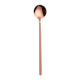 Stainless Steel Round Spoon Frosted Handle Spoon Coffee Spoon Household (Color: Rose Gold)