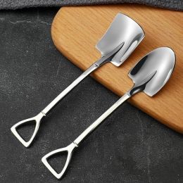 Stainless Steel Coffee Spoon Retro Shovel Ice Cream Spoon Creative Tea-Spoon Fashion Tableware (Color: Silver)
