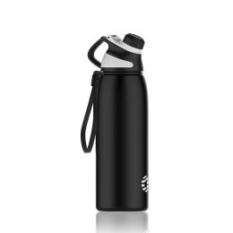 Healter 20oz Leakproof Free Drinking Water Bottle with Spout Lid for, 600ml Stainless Steel Sports Water Bottle for Fitness, Gym and Outdoor Sports (Color: Black)